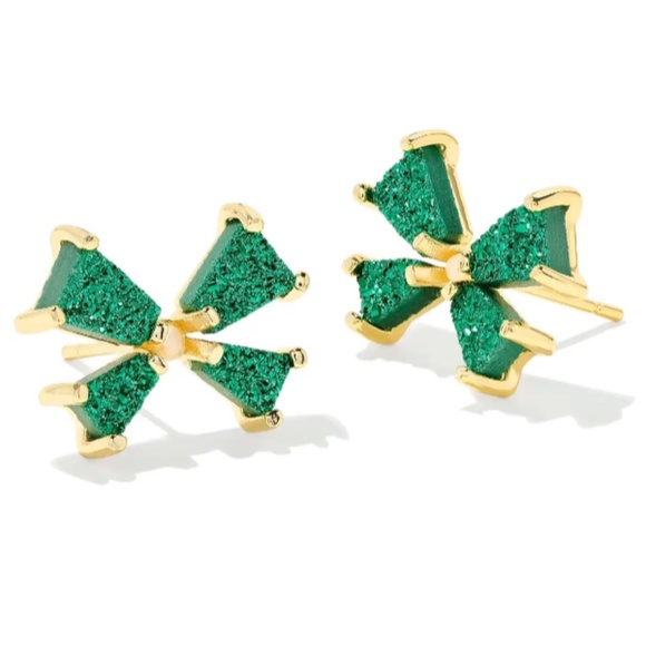 Kendra Scott Blair Gold Bow Small Stud Earrings In Bright Red Drusy - Picture 1 of 1